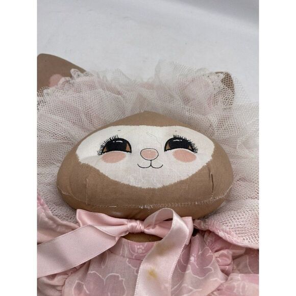 Vintage Applause Dolly Bunny Fabric Plush Doll Pink Dress Tulle Bonnet Easter - Picture 15 of 15